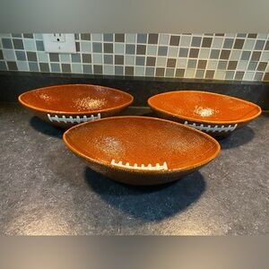 Set of Three ceramic Football serving bowls California Sunkist pistachios
